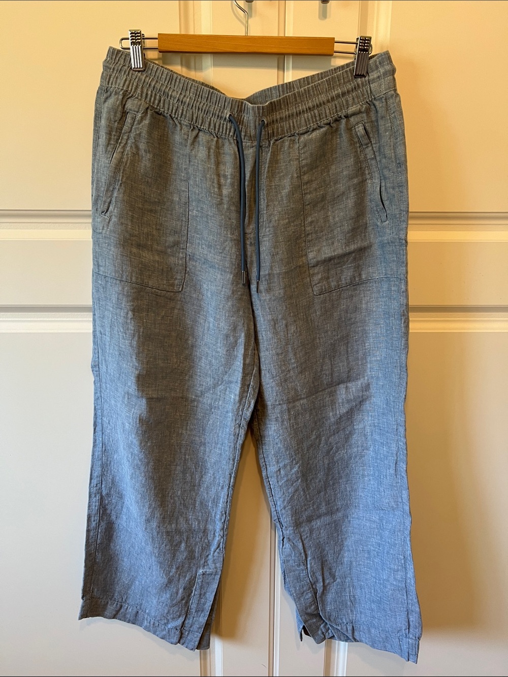 Athleta Retreat Wide Leg Linen Pants, Chambray 12 Petite